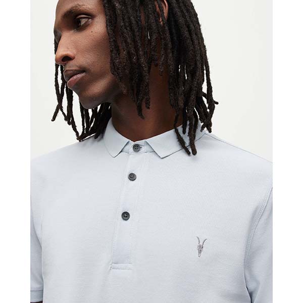 Allsaints Australia Mens Reform Short Sleeve Polo Shirt Crystal Blue AU98-813